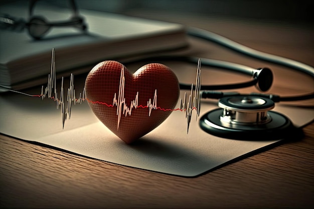 Heart with Stethoscope on Wooden Table background World Health Day Background