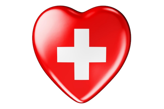 Heart with Swiss flag 3D rendering