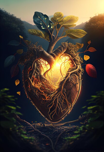 a heart with a tree growing in the middle of it