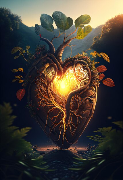 Photo a heart with a tree growing out of it