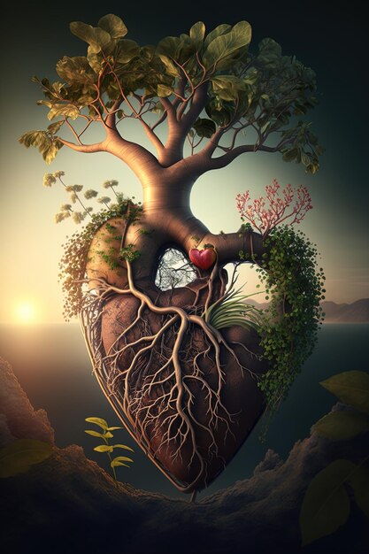 Сердце с деревом, растущим из него.