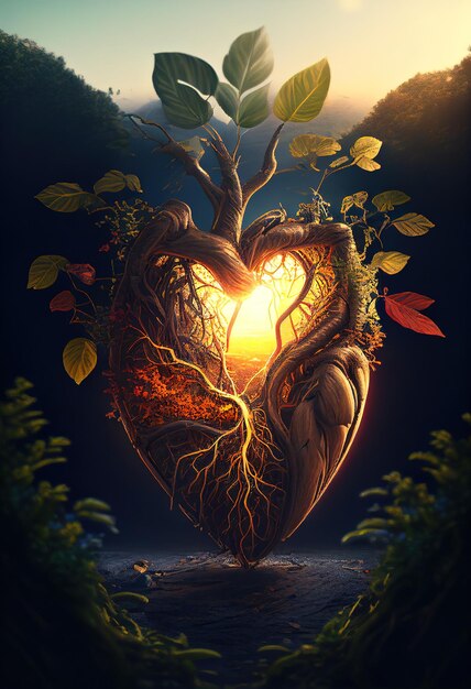 Photo a heart with a tree growing out of it