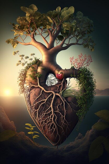 a heart with a tree growing out of it