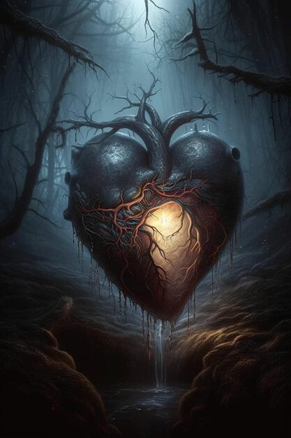 A heart with a tree growing out of it