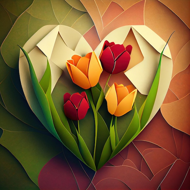 Heart with tulips flowers springtime concept Generative Ai