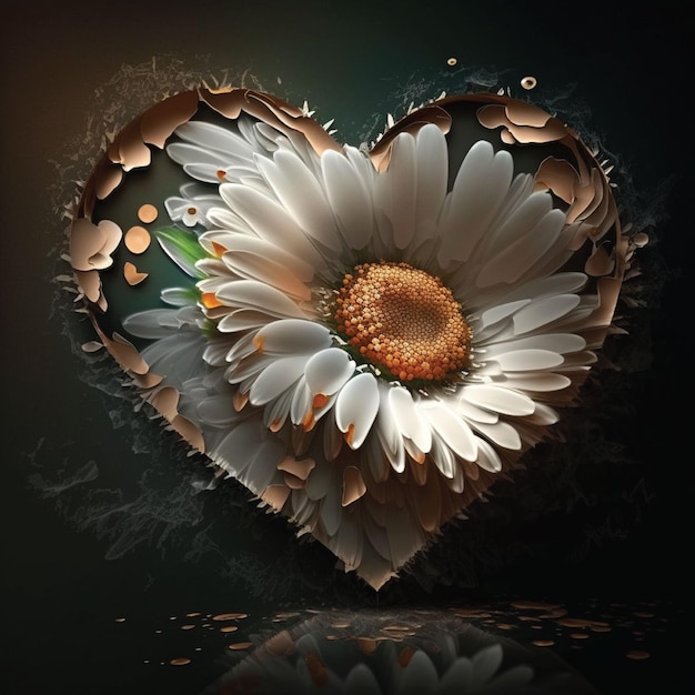 A heart with a white flower in the middle