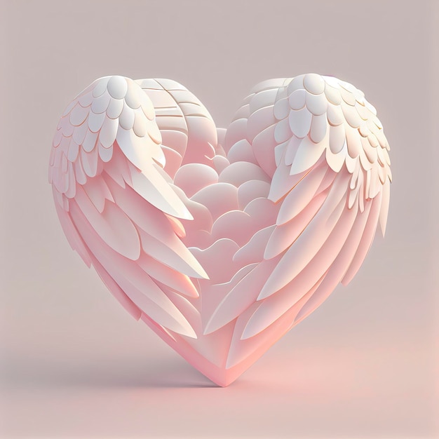 heart with wings 3d pastel pink ai generated