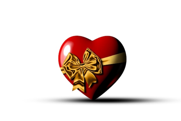 Heart wrapped with a ribbon with a bow on a white background Love concept 3D illustration