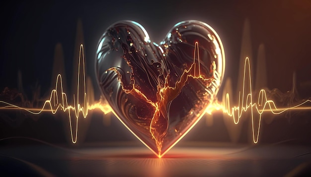 Photo heartbeat or heart attack pulse visualization 3d healthcare medical background chest ecg or ekg