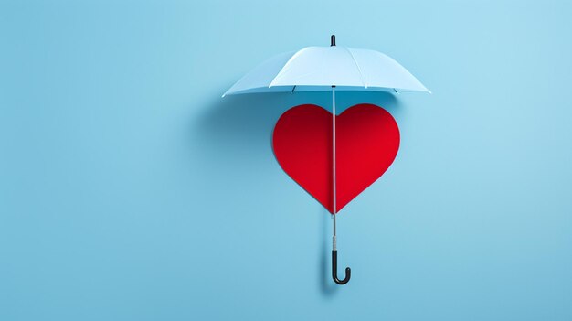 a heartbeat symbol and a small umbrella against a calming blue backdrop symbolizing the protection of health insurance Generative AI