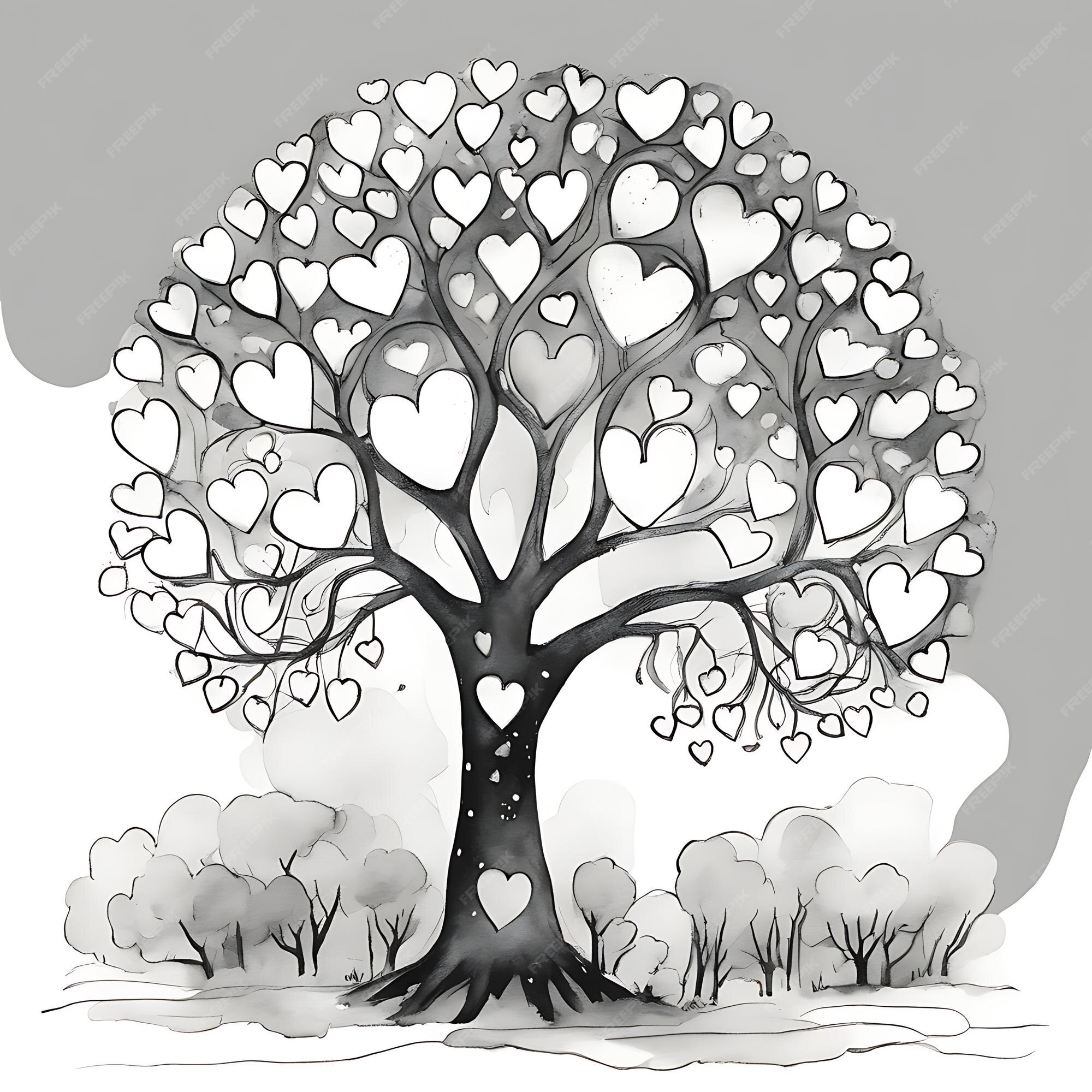 Premium AI Image | HeartCovered Tree Coloring Page Printable Coloring Sheet