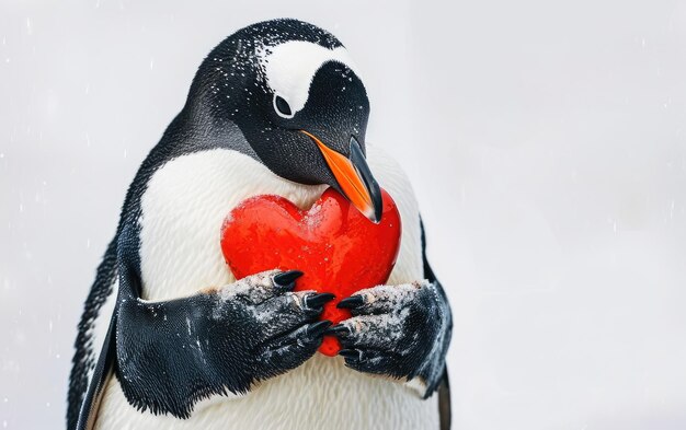 Foto heartcradling penguin met tender care geïsoleerd op transparante achtergrond