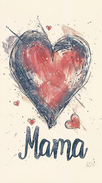 Photo heartfelt artistic tribute to a mother featuring a vibrant red heart and the affectionate word mama