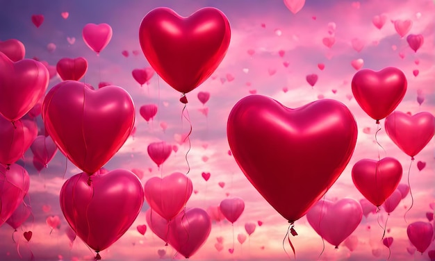 Heartfelt celebration Heartshaped balloons in the air