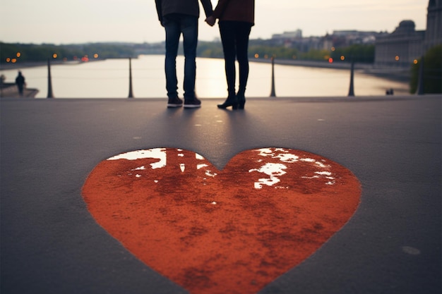 Photo heartfelt connection man and woman stand by heart in budapest