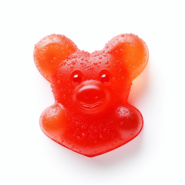 Heartfelt Happiness Delightful Gummy Bear with a Cherubic Smile on a White Background