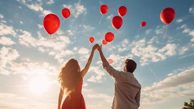 Photo heartfelt moments releasing love into the sky with heartshaped balloons