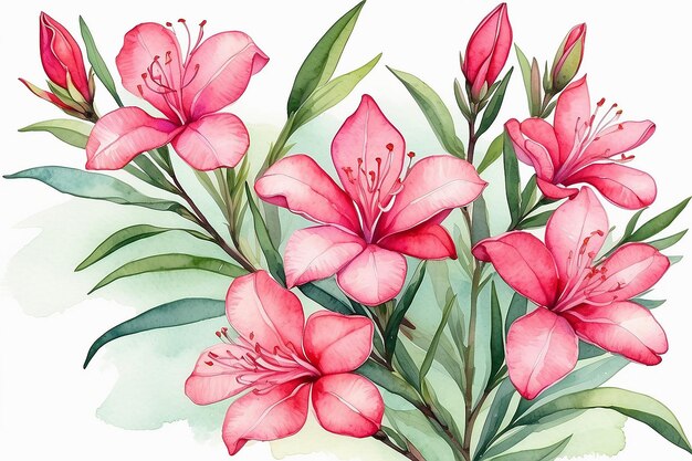 Heartfelt Oleander Greeting Card Watercolor Illustration