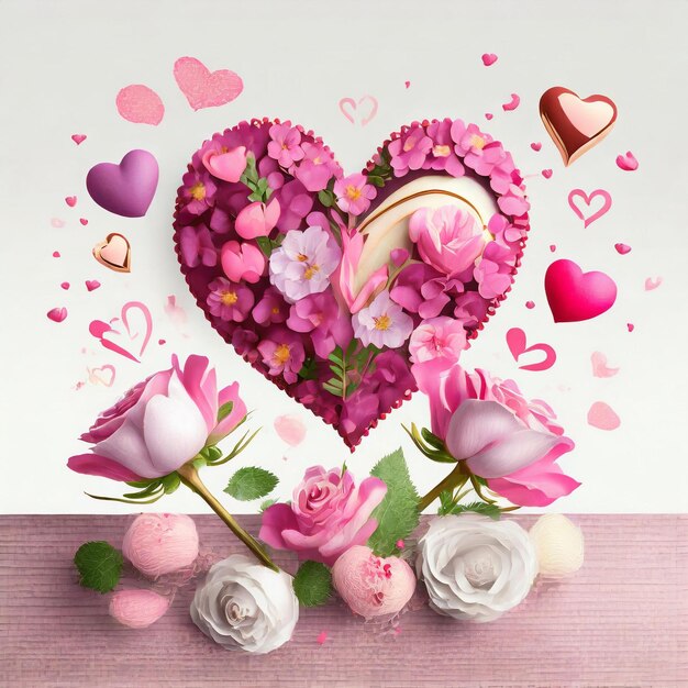 Foto petali di cuore eleganza di san valentino con cuori e fiori leggeri