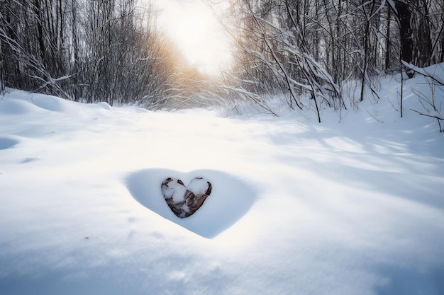 Душевное зимнее чудо Сердце, нарисованное на снегу