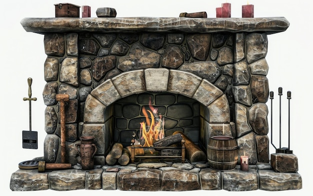 Photo hearth elegance with the fireplace bellows on white background