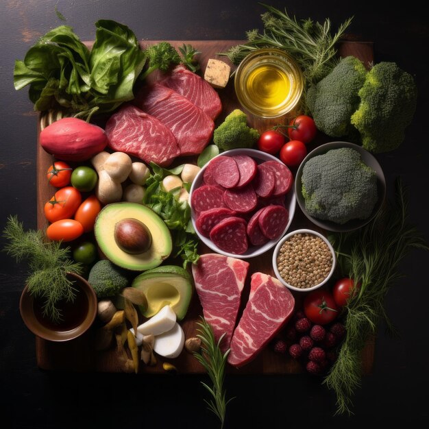 Photo hearthealthy keto delights heartshaped vegetables meats avocados and healthy oils