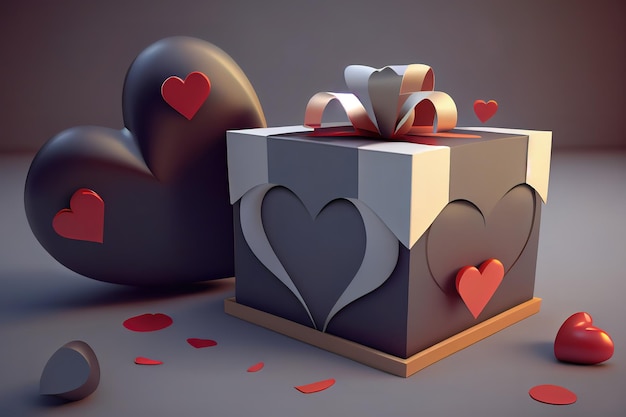 Hearts and beautiful gift box Generative Ai