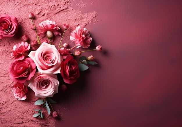 Сердца и ягоды на розовом шелковом фоне День святого Валентина сгенерированный ИИ