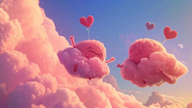 Photo hearts floating in the sky