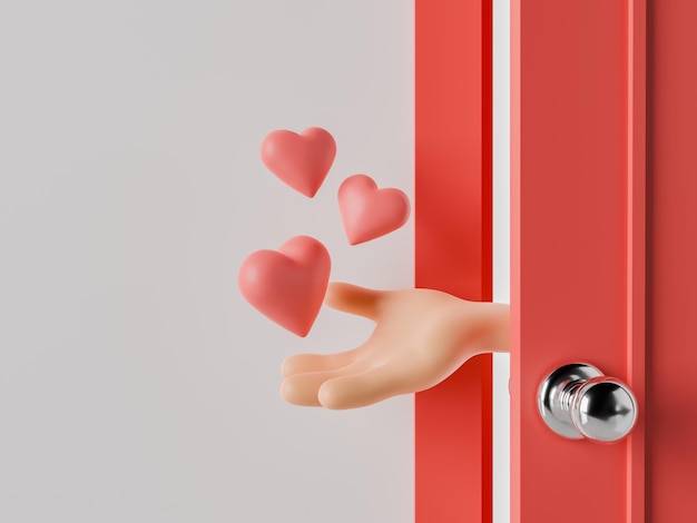 Hearts Flowing from a Hand Behind a Door