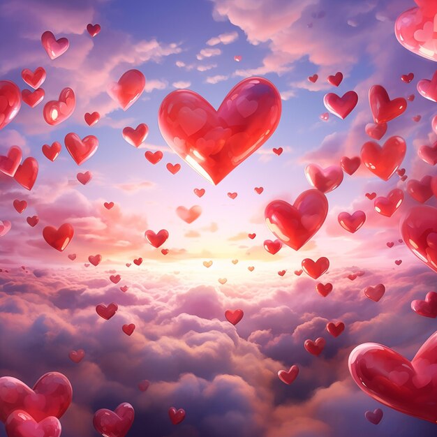 Hearts flying above the clouds love concept Valentine's day