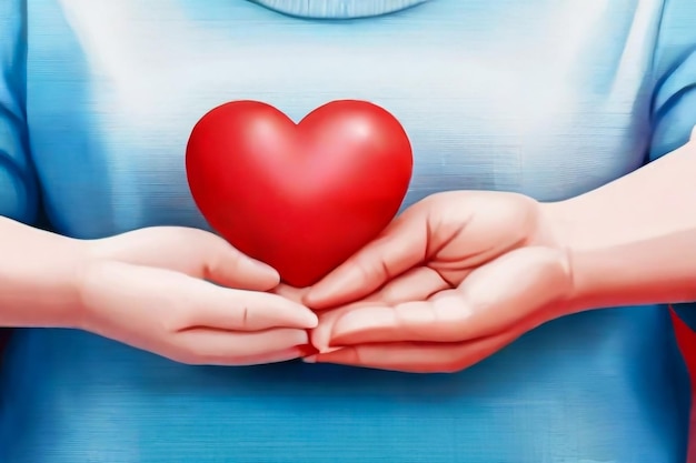 Hearts in hands on light background