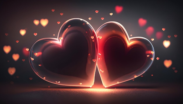 hearts in love, valentine's day, romance, hearts in the middle of a beautiful background, 3d render