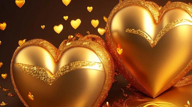 Hearts made with golden sparkles background