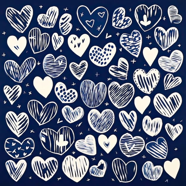 Photo hearts made with white stamps in the style of dark skyblue and navy
