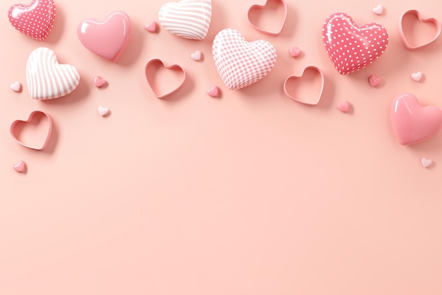 Hearts on pink background for Valentine days