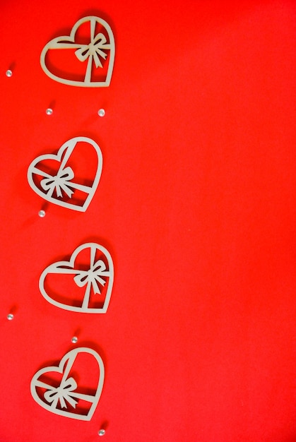 Hearts on a red background Concept of love and valentine