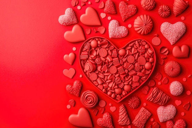 Hearts on a red background