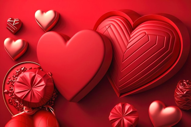 Hearts on a red background