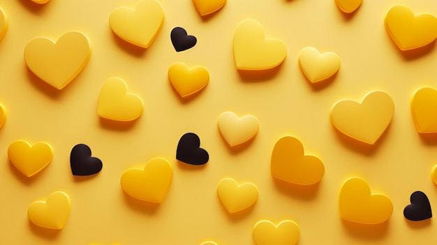 Photo hearts on a yellow background