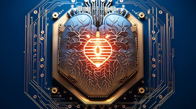 HeartShaped AI Microchip AIGenerated Technological Love