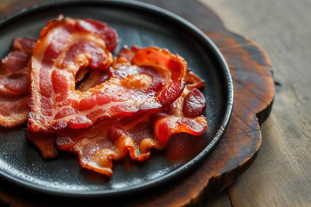 Heartshaped arrangement of bacon served on a decorative plate