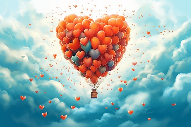 Heartshaped balloon drifting in the sky