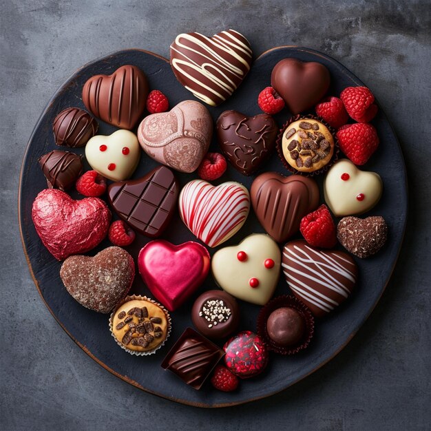 heartshaped candies and chocolates beautifully arranged in a confectionery setting AI generated