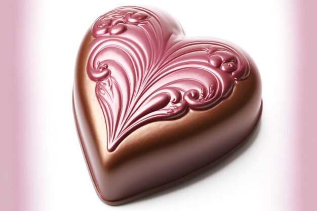 Heartshaped candy made of ruby chocolate on light background