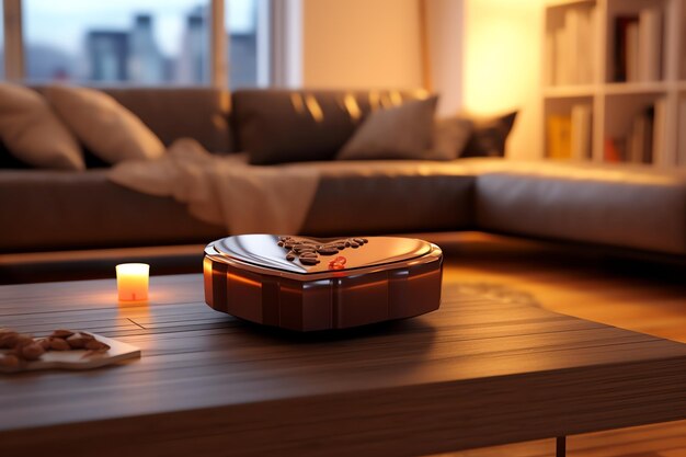 Photo a heartshaped chocolate box on a coffee table