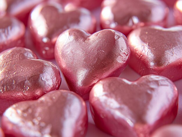 Foto caramelle di cioccolato a forma di cuore, cioccolata su uno sfondo rosa, giorno di san valentino