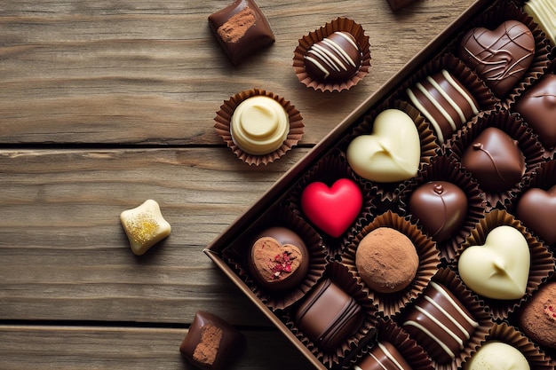 Foto un assortimento di cioccolatini a forma di cuore per l'amore