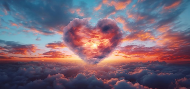 Photo heartshaped cloud in enchanting sunset sky captivating beauty as magical clouds ethereal light