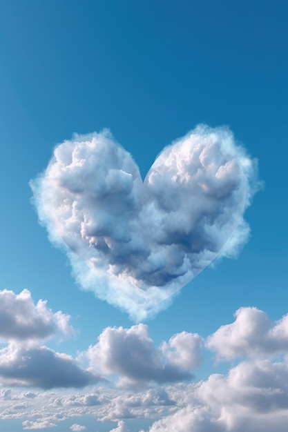 Heartshaped cloud formation against a blue sky created with generative ai